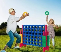 Furnibella - Giant Connect 4 Voor Kinderen En Volwassenen Met 42 Donkerblauwe Ronde Tokens